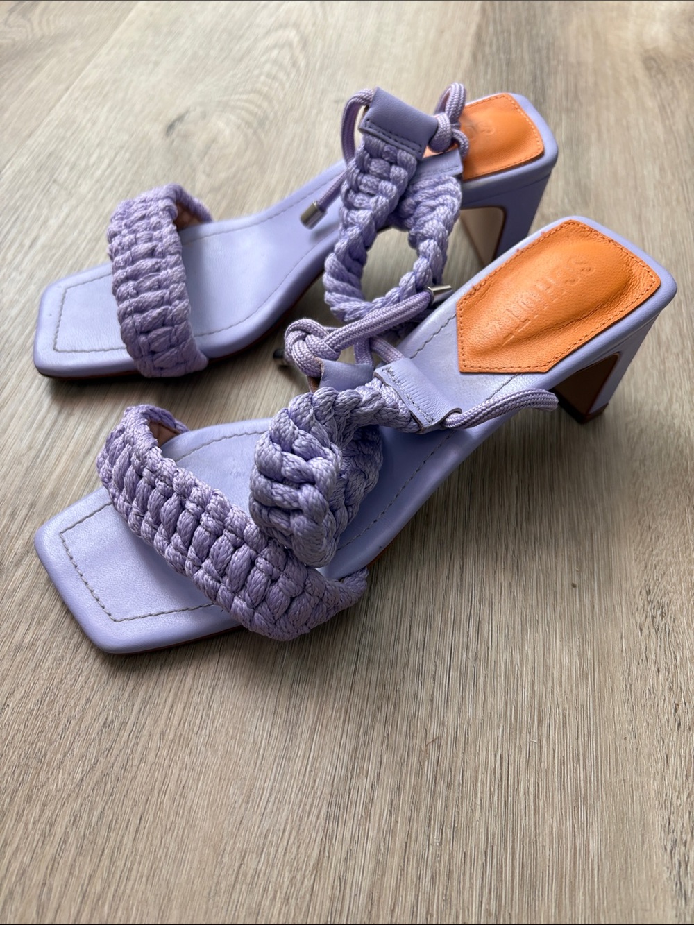 SCHUTZ LILAC LEATHER BRAIDED BLAIR MID-HEEL SANDALS SIZE 5 summer wedding spring - Picture 5 of 9